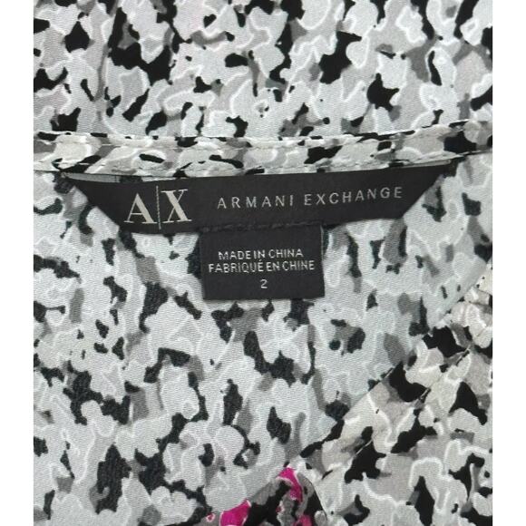 ARMANI EXCHANGE Tie Waist Cascade Romper Sleeveless Abstract Pink Black Cocktail - Picture 4 of 8